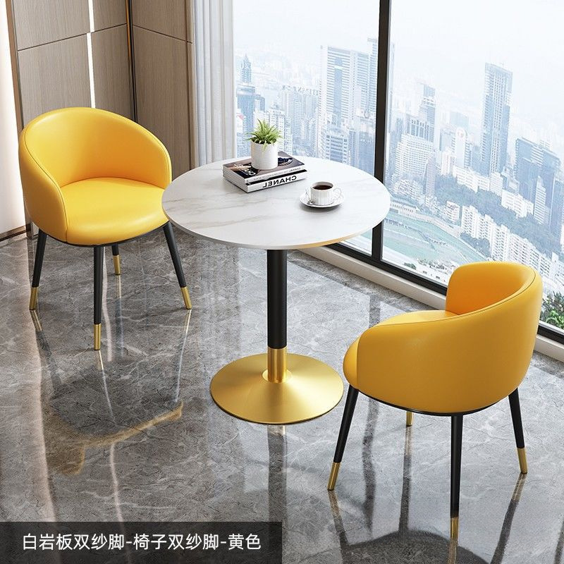 轻奢岩板桌家用休闲桌阳台办公室小圆桌奶茶店桌接待休闲洽谈桌椅|undefined