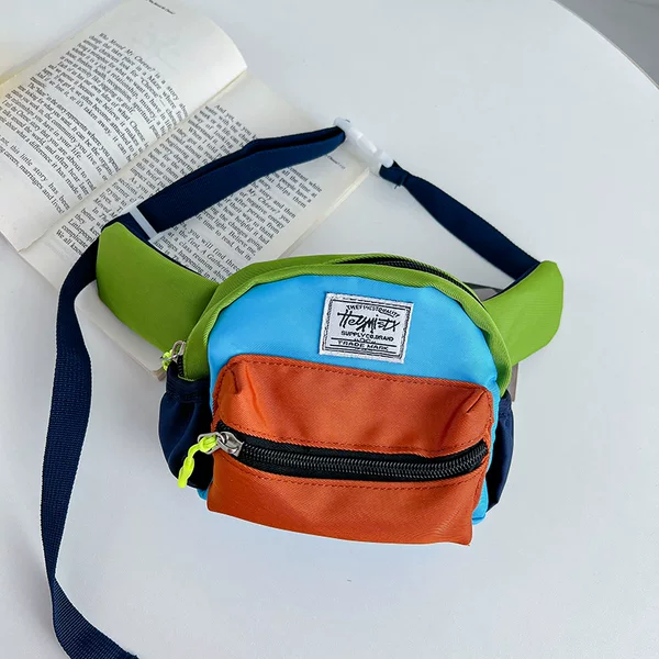 Korean Style Fashionable Cool Popular Boys' and Girls' Chest Bag Outgoing Sports Mini Kids Crossbody Bag Western Style Contrast Color Children's Bag