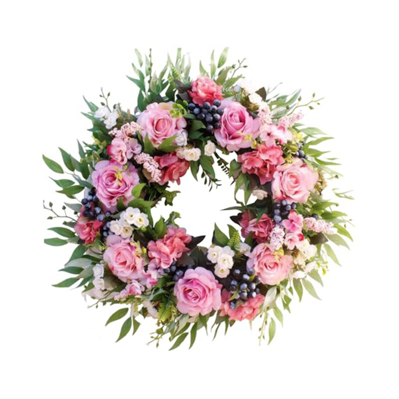 亚马逊跨境玫瑰花花环婚庆节日室内装饰摆件木藤环花艺仿真花艺