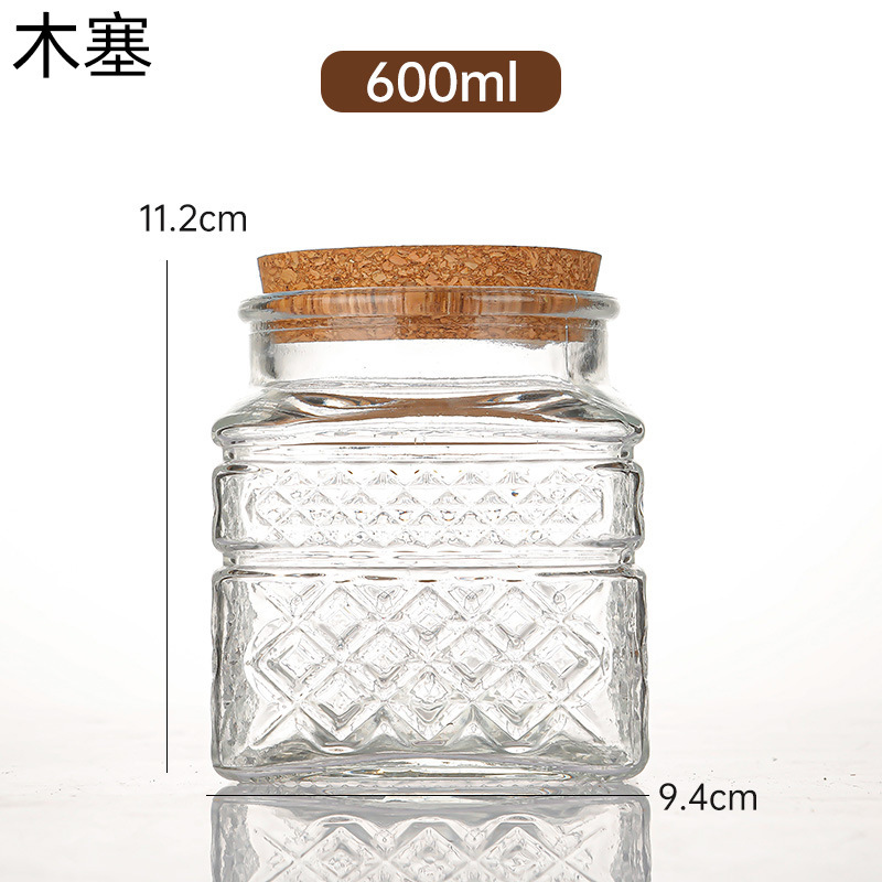竹盖杂粮零食收纳罐透明玻璃密封茶叶罐批发复古海棠花浮雕糖果罐|undefined