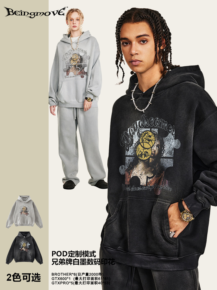2025 otoño europeo y americano calles parodia callejera retrato camiseta encapuchada nicho de moda in suelta camiseta encapuchada hombre
