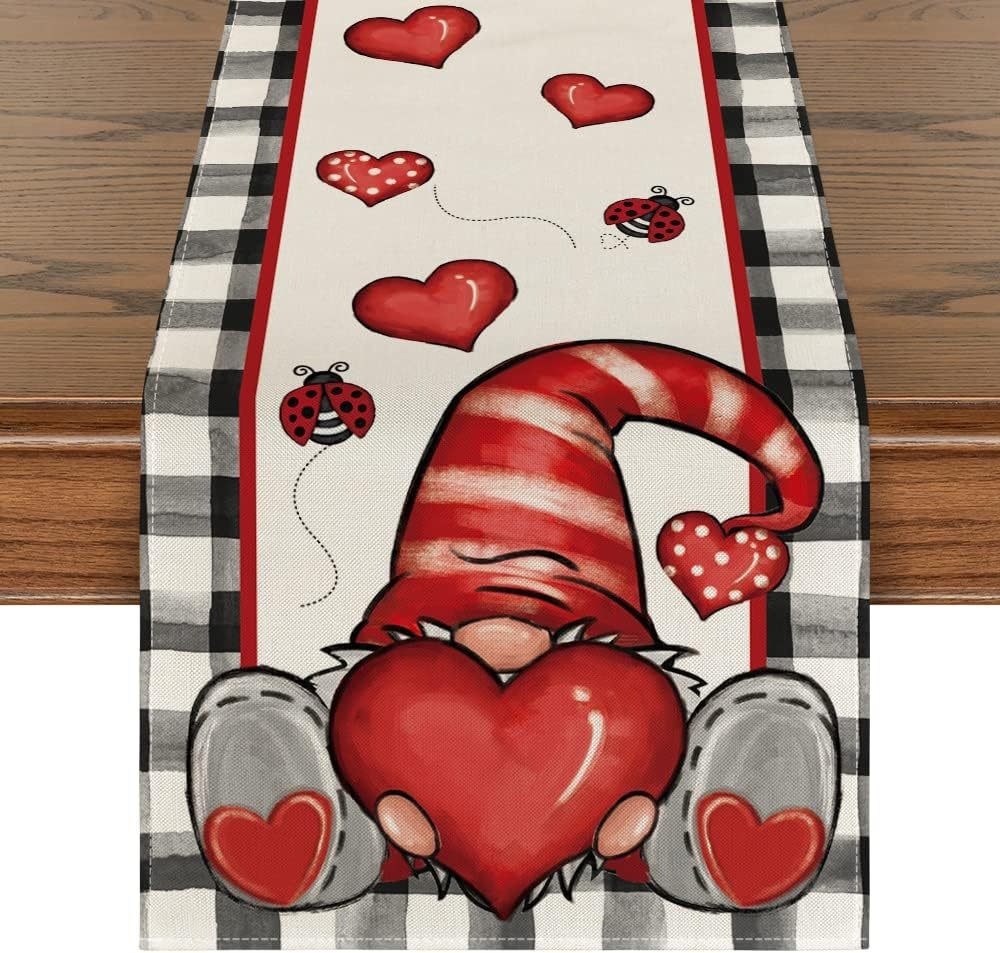 Juego de mantel individual y camino de mesa transfronterizo con estampado de corazones, mantel, tapete aislante térmico, decoración para ambiente festivo, tira larga nórdica para mesa de centro. image 7