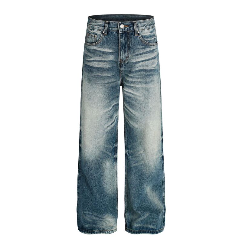 G6855 American-Style Trendy Unisex Streetwear Washed Vintage Blue Whisker Design Loose Men's Straight-Leg Jeans G6855 American-Style Trendy Unisex Streetwear Washed Vintage Blue Whisker Design Loose Men's Straight-Leg Jeans