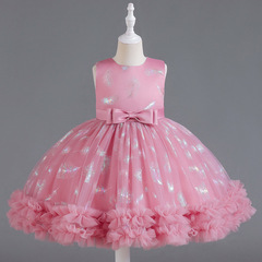 Girls dress short mesh tutu dress sleeveless princess dress cake dress bow performance dress flower girl dress