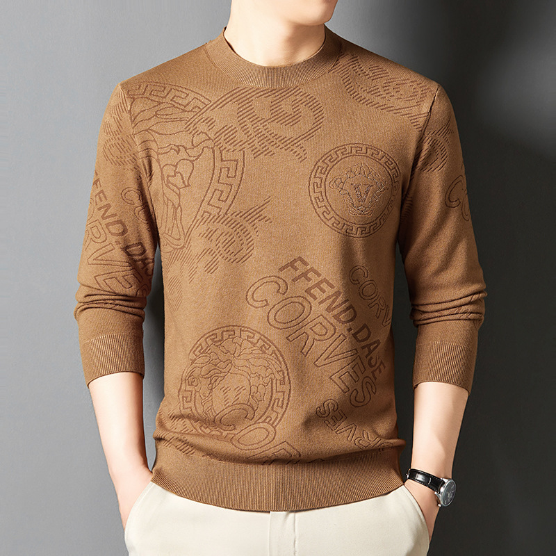 2024 New Autumn and Winter Knitted Sweater Men's Round Neck Jacquard Korean Style Trendy Brand Long-Sleeved Casual Bottoming Shirt Tops for Men