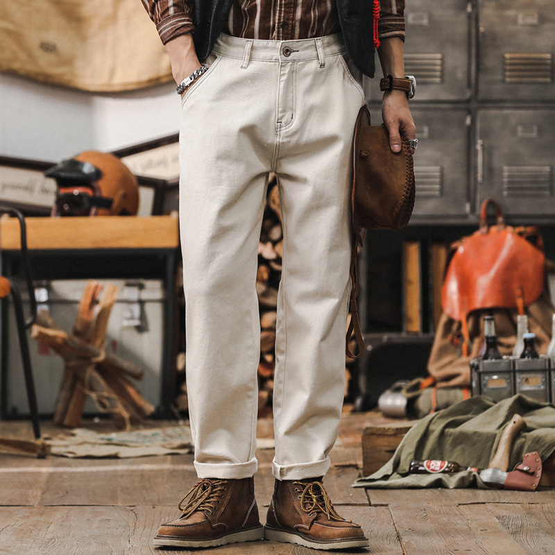 Eco-friendly Washed Cottonseed Shell Jeans Men's Loose Straight Spring and Autumn Pants Men's plus size Simple All-match Casual Pants for Men