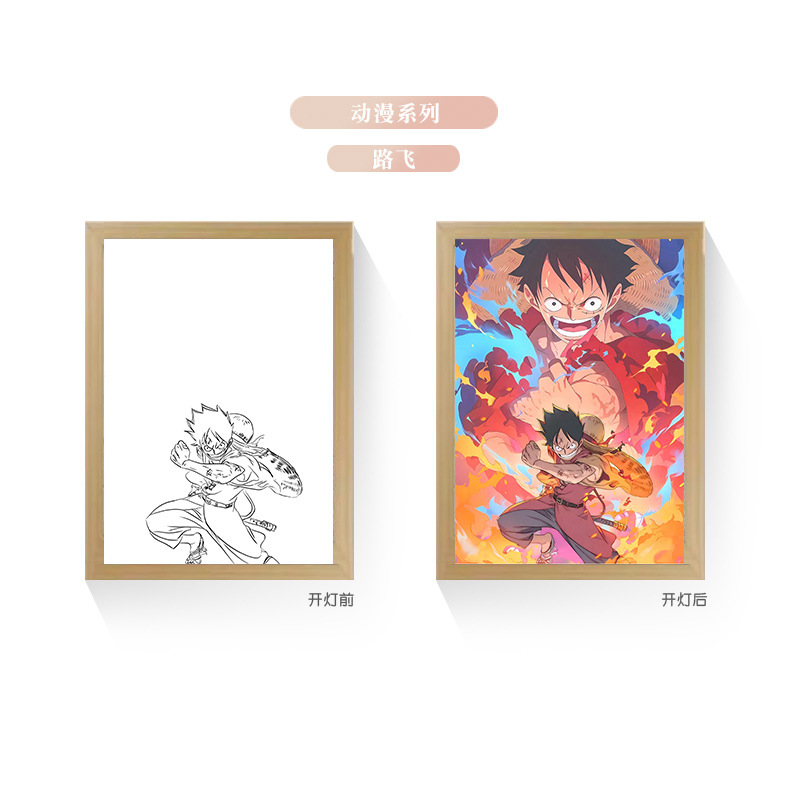 Tres colores TikTok popular pintura ligera de dibujos animados dormitorio noche pintura luminosa marco de fotos de madera maciza creativo bricolaje fabricante