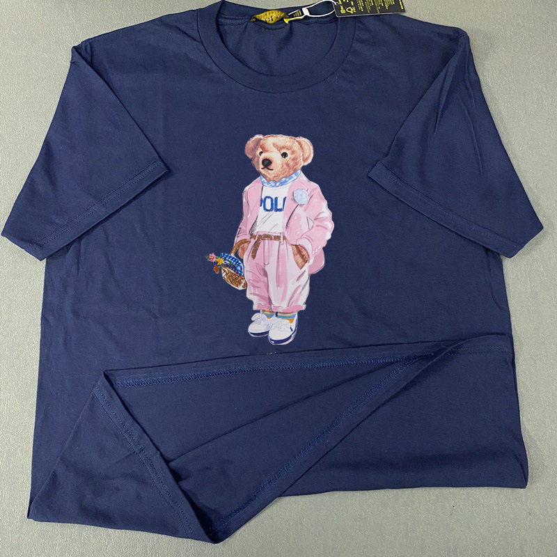 Cross-Border Japan-Korea T-Shirt Polo Bear T-Shirt + Printed Pattern 100% Pure Cotton T-Shirt Unisex Couple Shirt Pink Suit Bear