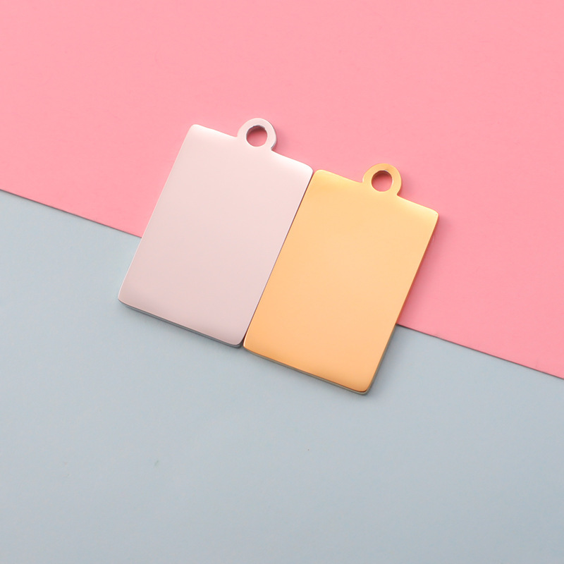 304 Stainless Steel Material 1 Piece 304 Stainless Steel Ion Plating (IP) 18K Gold Real Gold Plated Customization Laser Engraving Rectangle Pendant Pendant