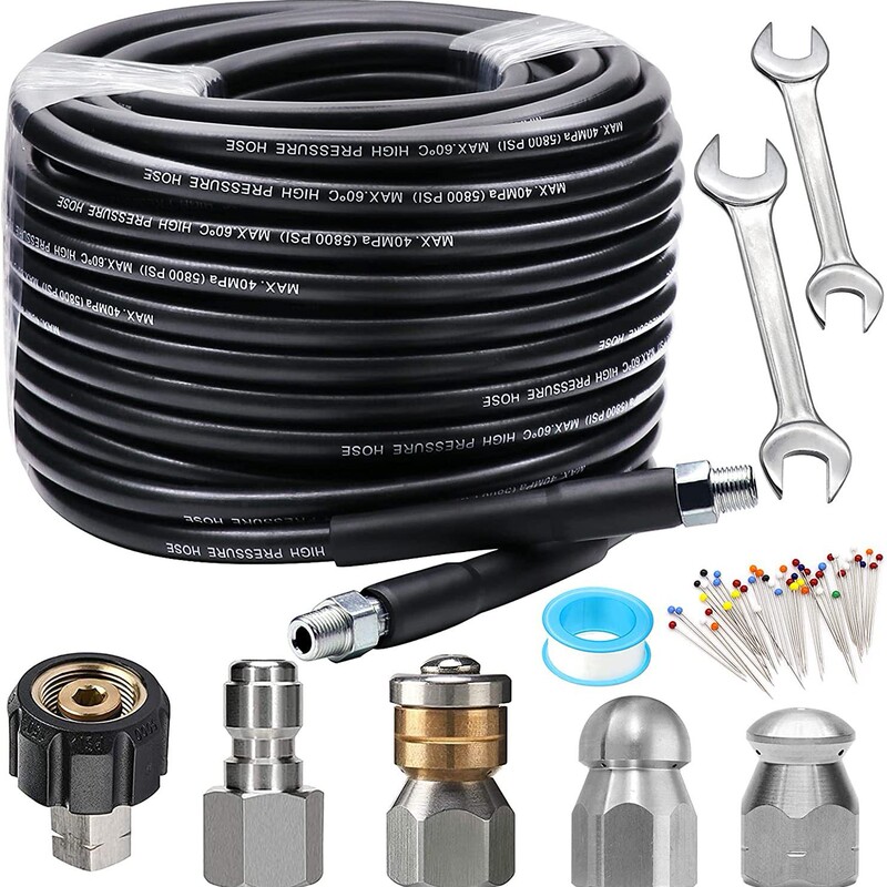 30 m high pressure washer sewer spray kit 5800PSI drain cleaning hose 1/4 inch nozzle