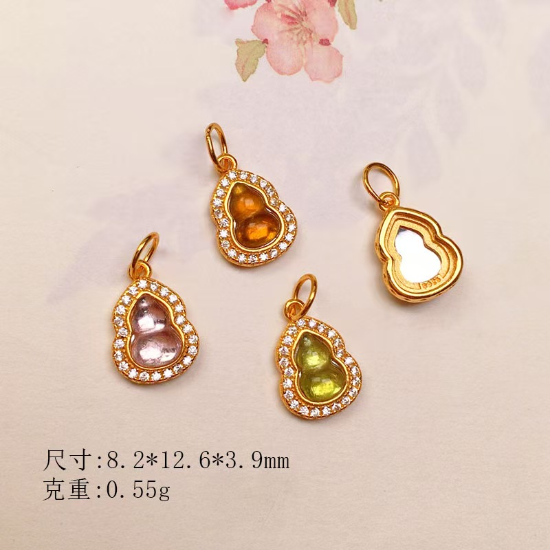 Natural tourmaline diamond-encrusted gourd s925 silver-plated through-hole accessories bracelet string decoration diy handmade spacer beads semi-finished products