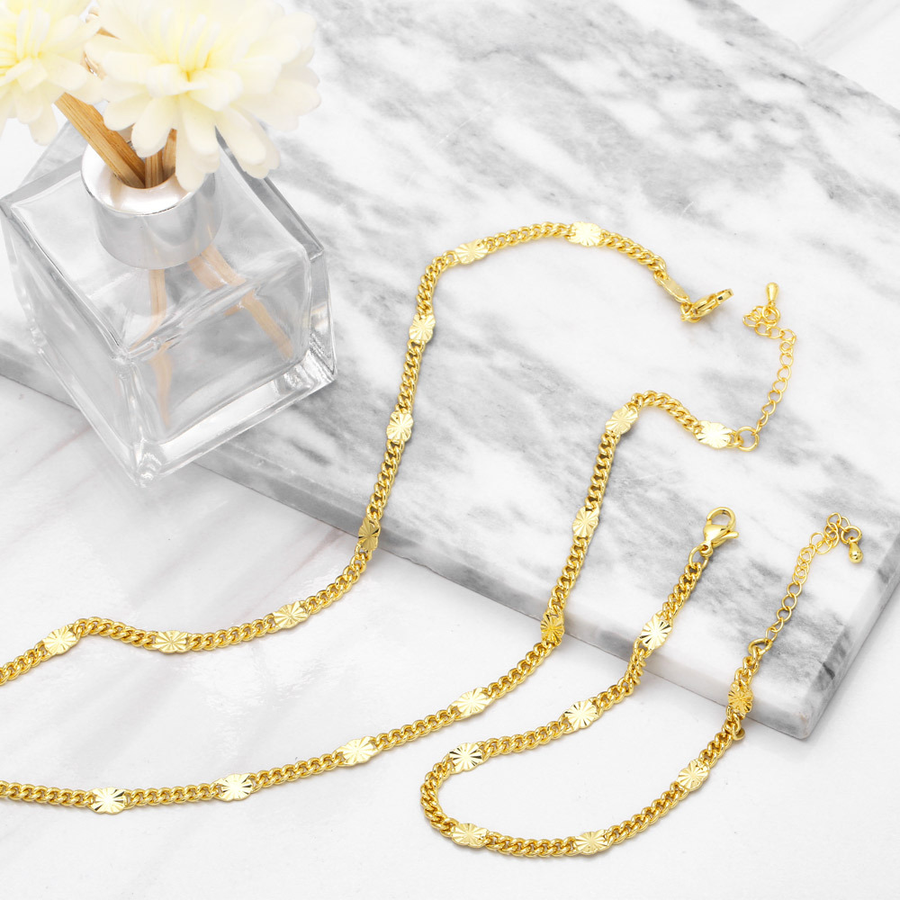 Fashion Cuban Chain Copper 18K Gold plated Necklace Bracelet