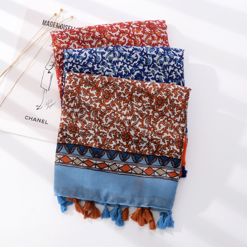 Primavera y verano nuevo tul fresco algodón y lino monocromo flor borla playa vacaciones protección solar aire acondicionado chal Toalla de playa