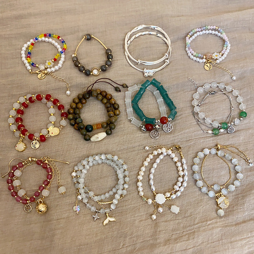 Minimalist Retro Style Bracelet Imitation Crystal Beads Women's High-End Personality Pearl Resin Versatile Hanfu Matching Accessory