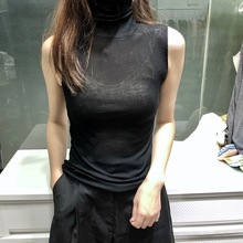 韩国东大门无袖背心女黑色薄款紧身修身材高领打底衫内搭T恤上衣