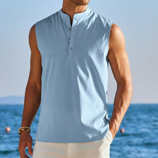 2025 Spring and Summer Amazon Men's New Half-Open Sleeveless Bottoming Shirt European and American Outdoor Men's Casual Vest for Men