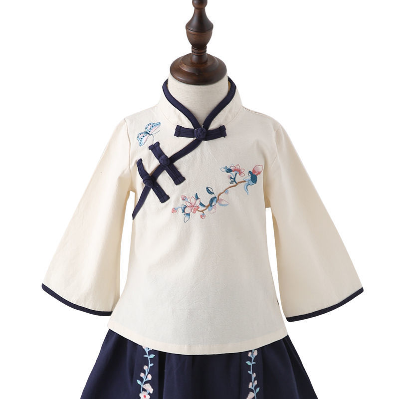 나비복숭아꽃긴팔/오프화이트탑(네이비블루)