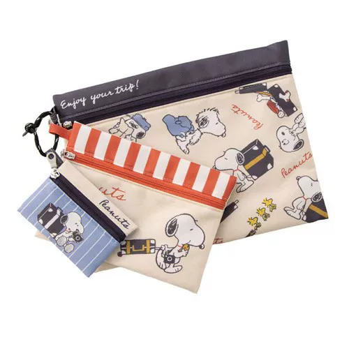 Snoopy Cute Cartoon Full-Print Zipper Cosmetic Bag Portable Storage Bag for Women Large, Medium and Small Three-Piece Set