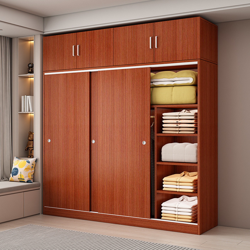 Armario de puerta deslizante dormitorio doméstico fácil de ensamblar armario de alquiler pequeño armario de madera económico