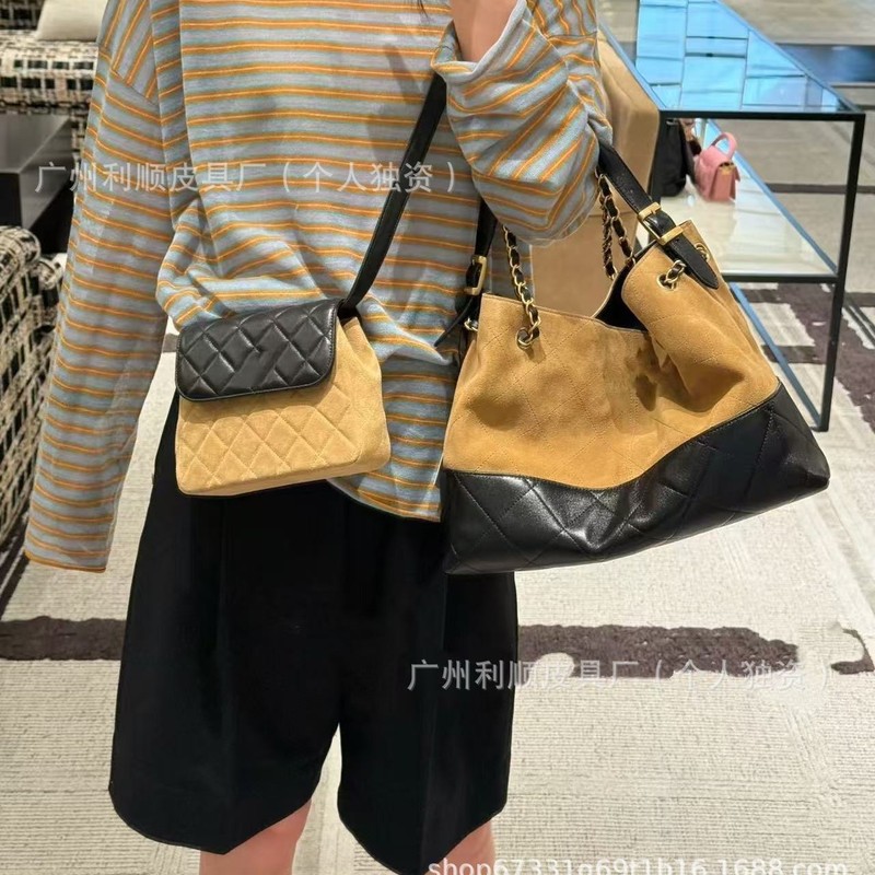 广州高版小香25A麂皮菱格拼色小方包口盖真皮cf方胖子单肩斜跨女|undefined