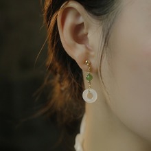 天然碧玉耳环无耳洞蚊香盘耳夹无耳洞女冷淡风感耳圈流苏耳饰