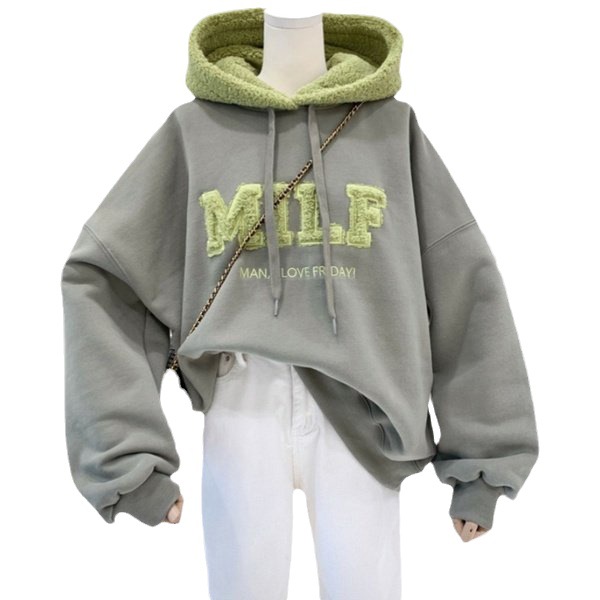 Damenbekleidung Lammfell Kapuzenpullover Damen locker Herbst und Winter plus Samt verdickt_voghion.com