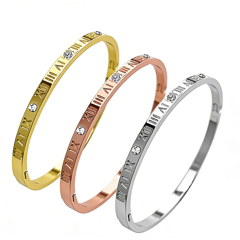 Cross-Border Roman Letter Diamond Bracelet, High-End and Simple 18K Gold-Plated Bracelet, Non-Fading Women's Bracelet, European and American