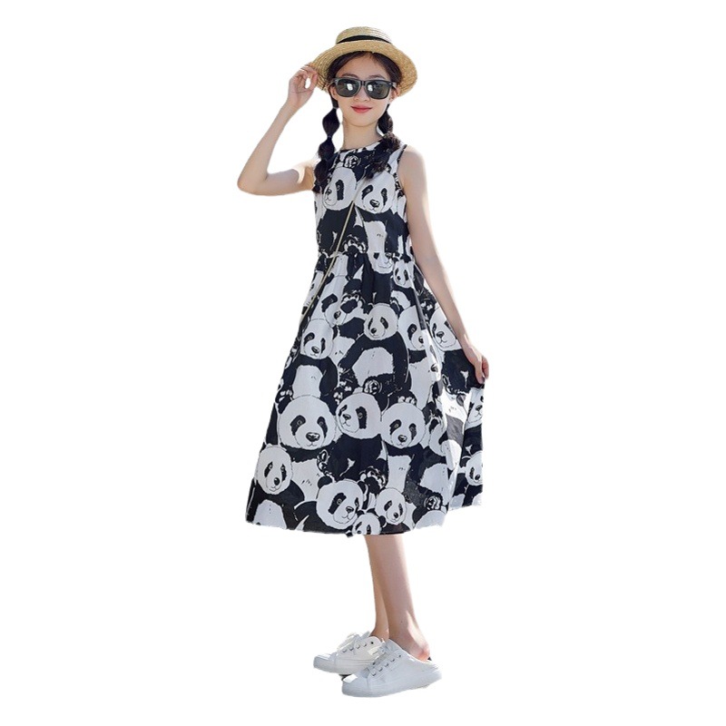 Corea del Sur ropa para niños Panda imprimir vestido de verano para niñas vestido 2023 nuevo vestido para niños vestido sin mangas de chaleco para niñas