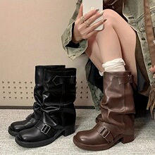 M 35733 Vintage pleated buckle cowboy boots ��������Ƥ����ţ