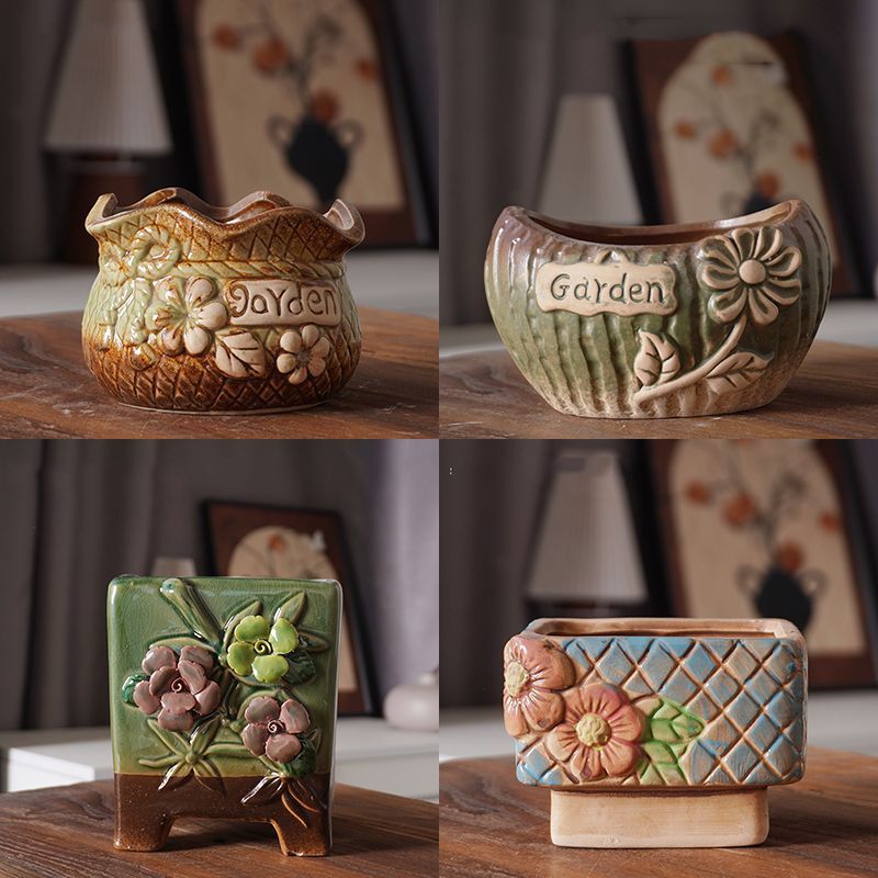 Succulent Flower Pot Ceramic Simple Design Creative Personality Cartoon Five-Pointed Star Glazed Coarse Pottery Breathable Desktop Decoration