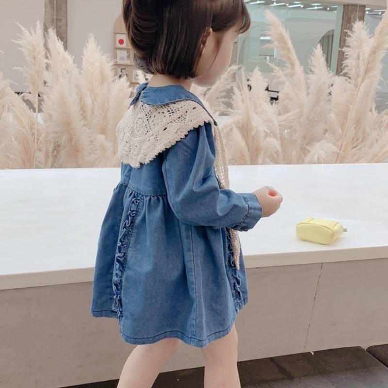 Girls 2025 Spring and Autumn New Style Baby Girl Denim Princess Dress Children's Denim Children's Dress Children's Clothing Skirt