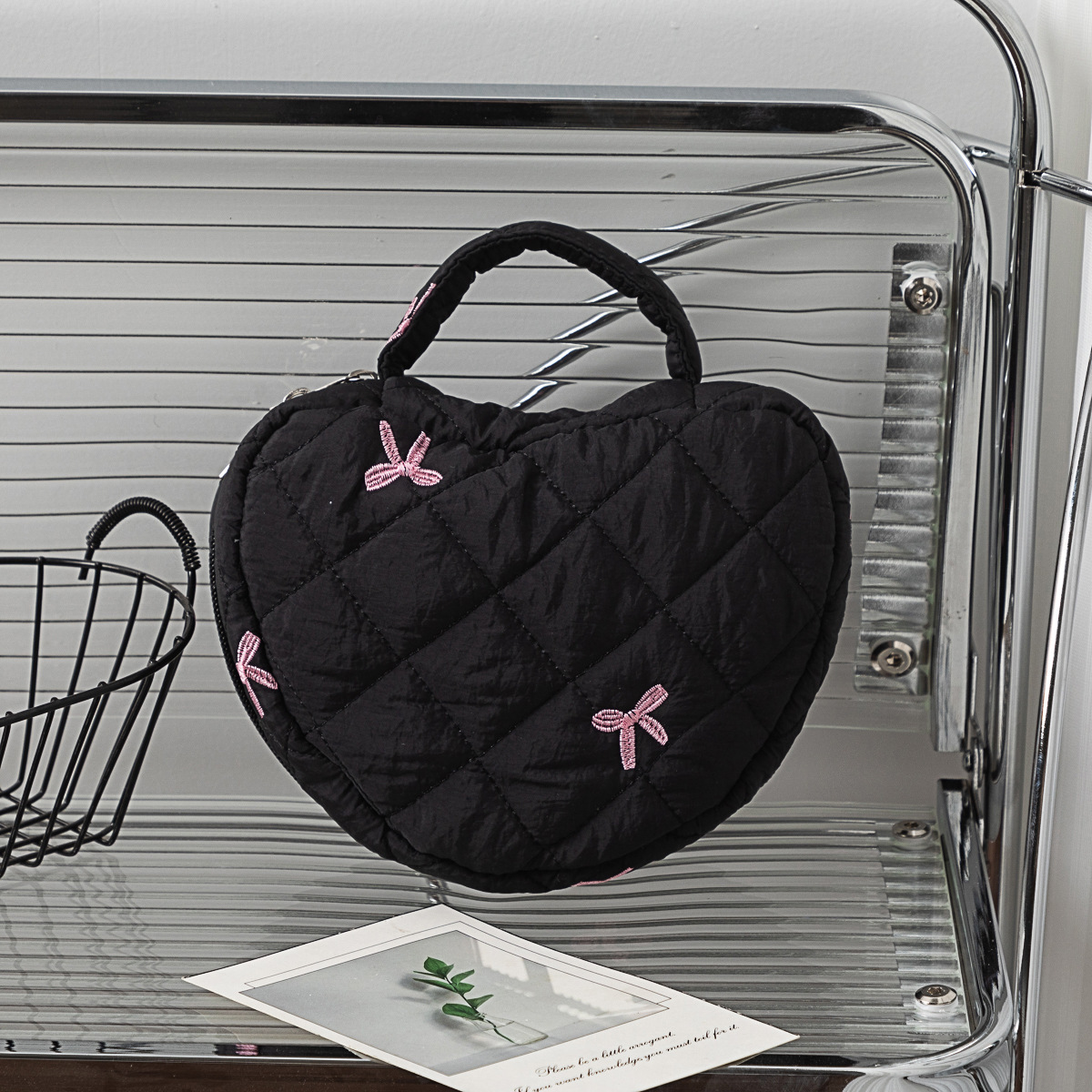 With bow, black, with embroidery