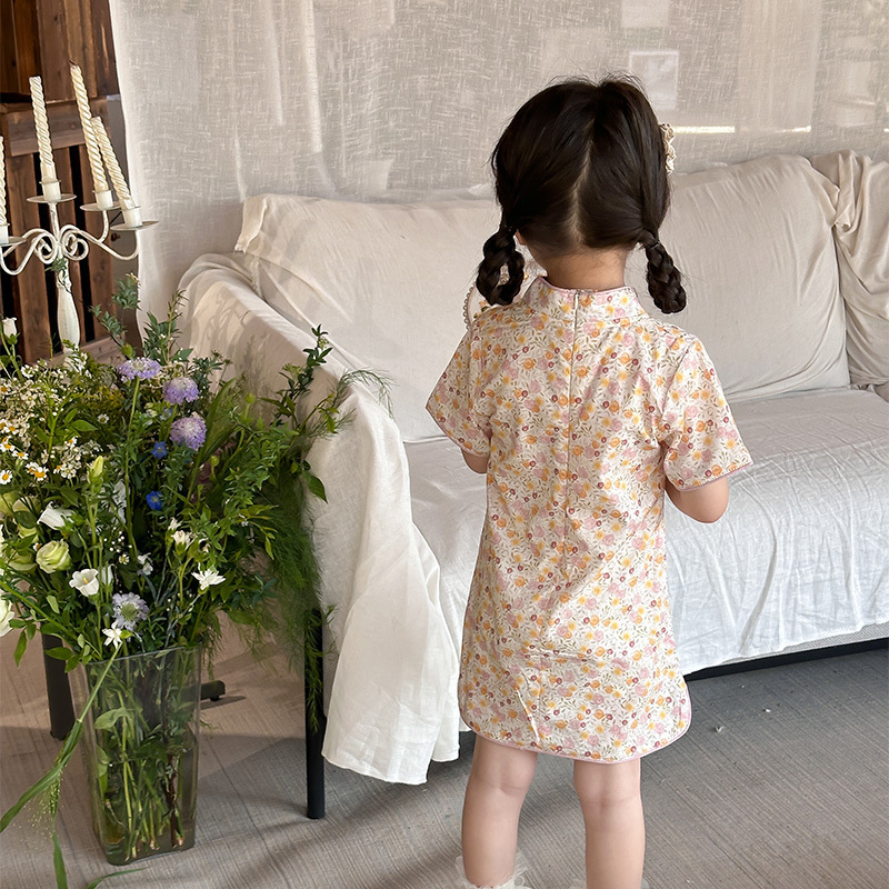 [Bienestar de verano] Nuevo cheongsam chino para niñas, vestido Tang con hebilla de disco mejorado, falda Hanfu para niños de verano image 2