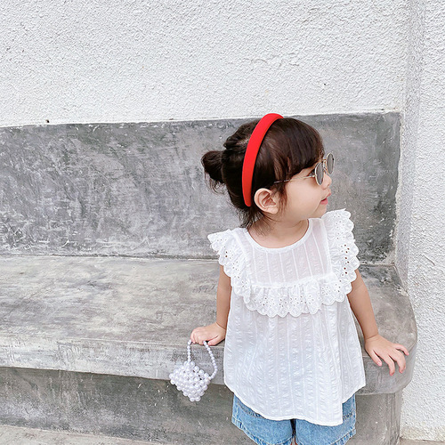 女童衬衫夏款韩系无袖花边宝宝娃娃衫宽松薄款小童上衣洋气白色