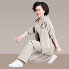 妈妈春秋运动服套装2025新款妈妈时尚连帽外套卫衣休闲两件套
