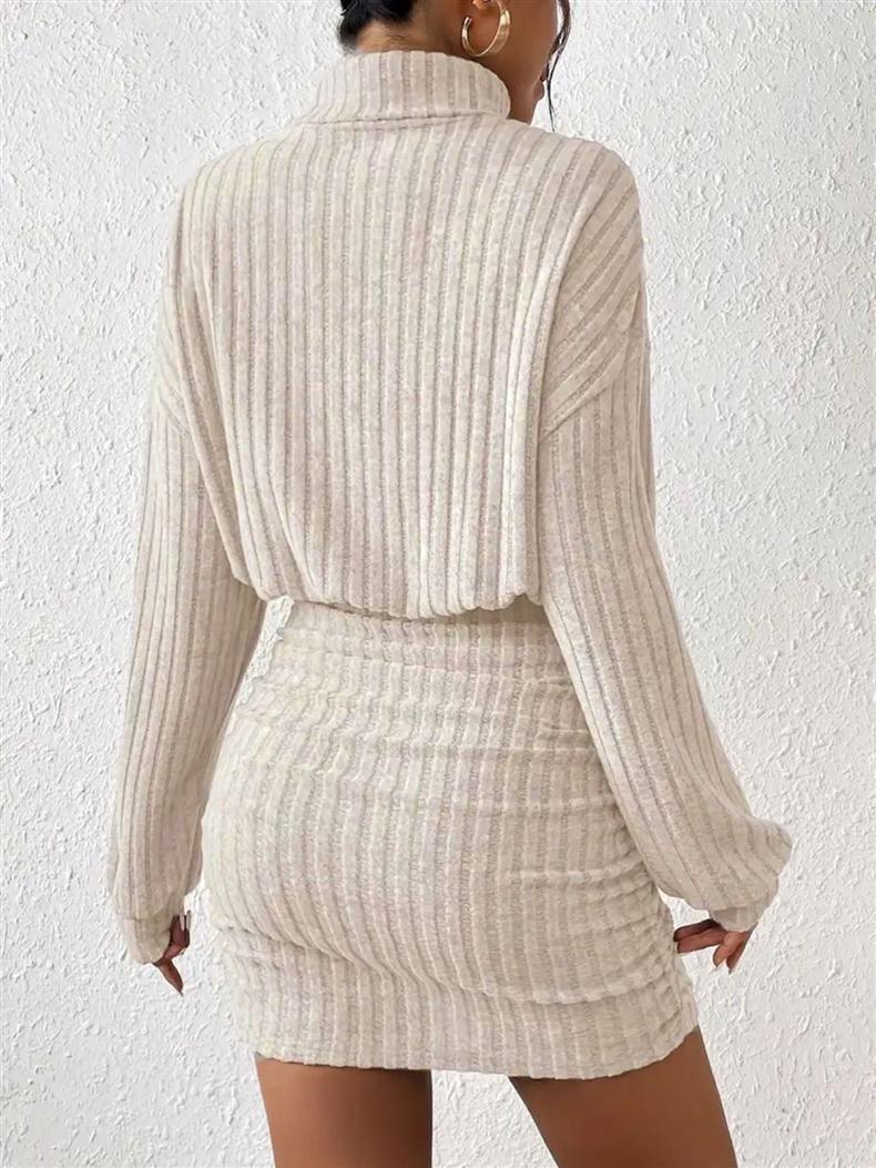 GraceChic Cross-Border European And American 2025 Autumn Winter New Bodycon Long Sleeve High Neck Ribbed Knitted Sexy Dress_voghion.com