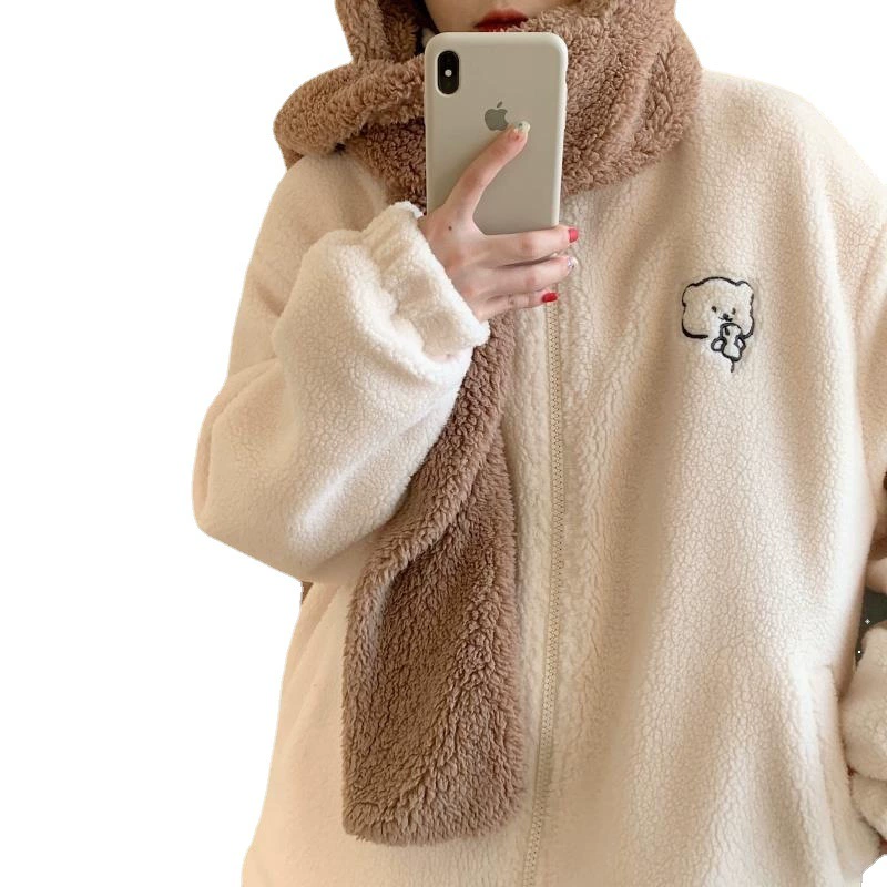 Демисезонная бархатная куртка, oversize, увеличенная толщина, западный стиль с вышивкой маленького медведя