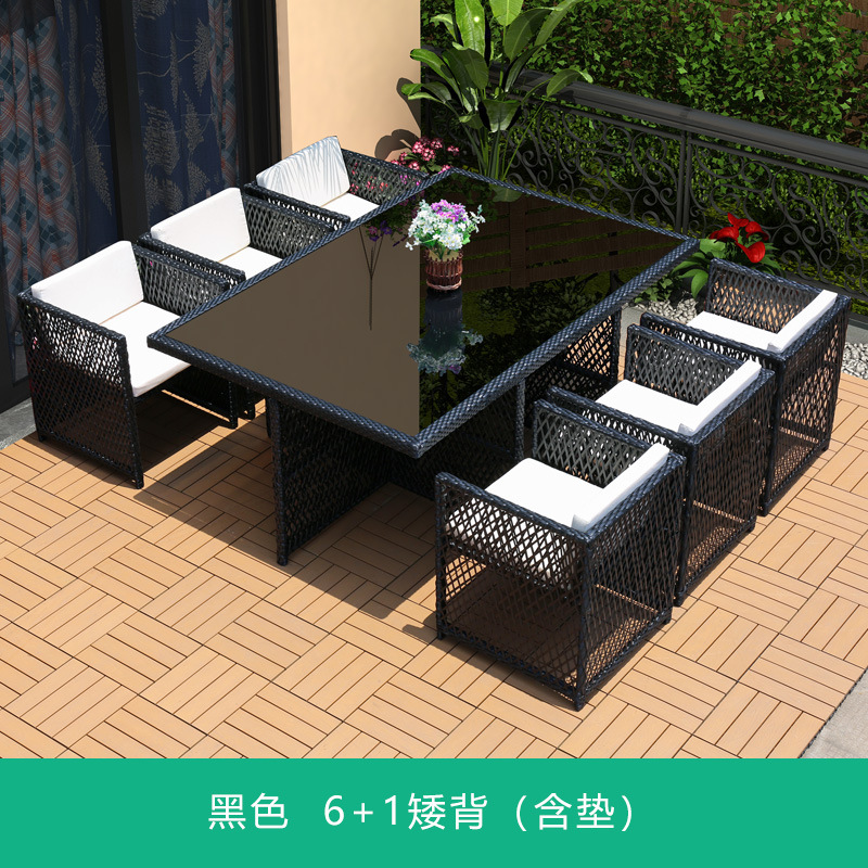 Silla de mimbre al aire libre combinación terraza de ocio balcón silla de ratán patio al aire libre mesa y silla con respaldo impermeable y protector solar