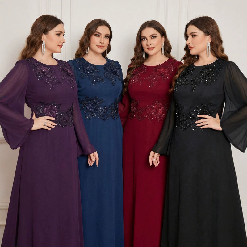 Plus-Size Elegant Sequin Bridesmaid Dress, Foreign Trade Dress, Elegant Evening Gown, Round Neck, Beaded Embroidery P5003 Plus-Size Elegant Sequin Bridesmaid Dress, Foreign Trade Dress, Elegant Evening Gown, Round Neck, Beaded Embroidery P5003