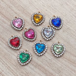 New alloy diamond belt hanging heart-shaped pendant color transparent necklace bracelet accessories pendant heart love hanging