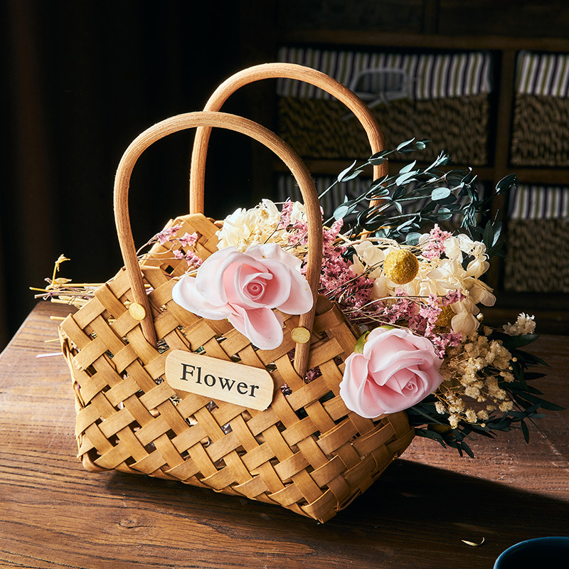 5 YA1 Pastoral Style Small Flower Basket Bamboo Basket Flower Arrangement Dried Flowers Artificial Flowers Picnic Handmade Rattan Woven Basket