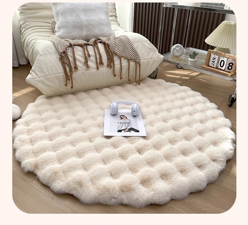 Carpet Cream Style Round Thickened Rabbit Plush Floor Mat Living Room Lazy Sofa Round Mat Bedroom Dresser Chair Mat