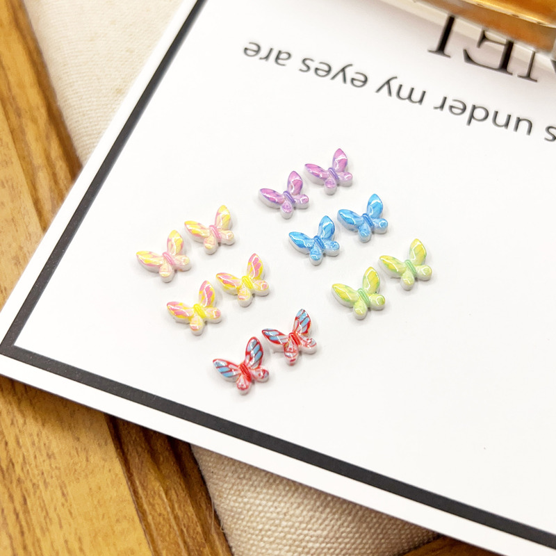 Mini Nail Art Printing Colorful Butterfly Decorations DIY 3D Earrings Nail Wear-On Nails Iridescent