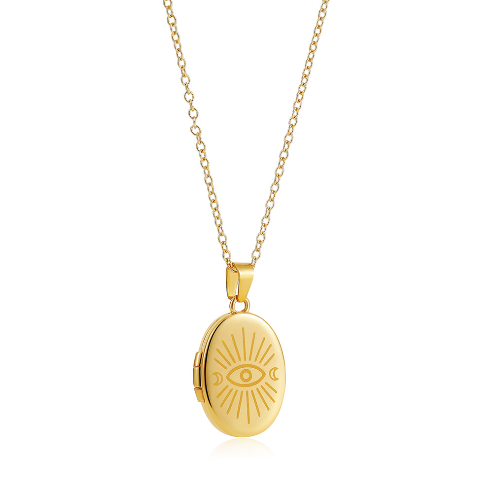 201 Stainless Steel Chain Material Wholesale Jewelry Retro Sun Devil's Eye Oval Titanium Steel Plating Locket Necklace