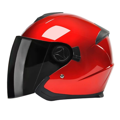 Motosiklet kaskı (dəbilqə): electric motorcycle men's half helmet - 3c-charming-red-black-tea-mirror-hd-mirror