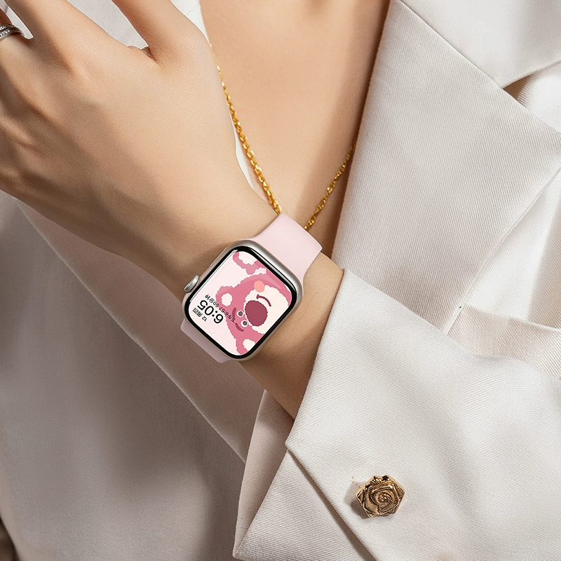 Силиконовая лента для Apple Watch Series 1–10 & Ultra, гладкая кожа-дружелюбная лента с нержавеющей застежкой