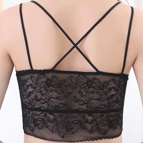 Beautiful back lace sling vest for women, no rims, one-piece breast pad base, large size lace strapless vest