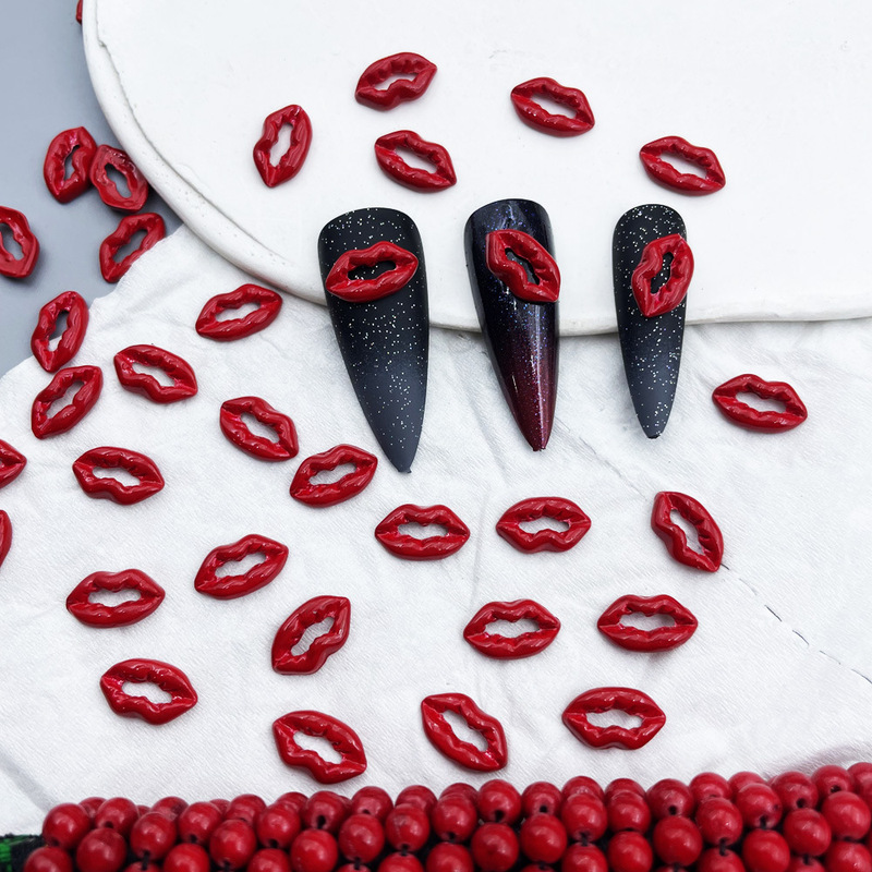 New Alloy Red Lip Nail Art Jewelry Three-dimensional Metal Lips Big Red Kiss Nail Decoration Mouth Decoration Drill