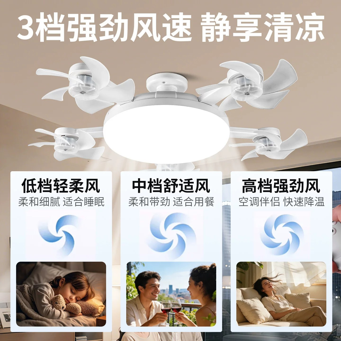 2026 nuevo pequeño silencioso E27 ventilador de techo de tornillo dormitorio sala de estar dormitorio cocina cama ventilador de techo luz