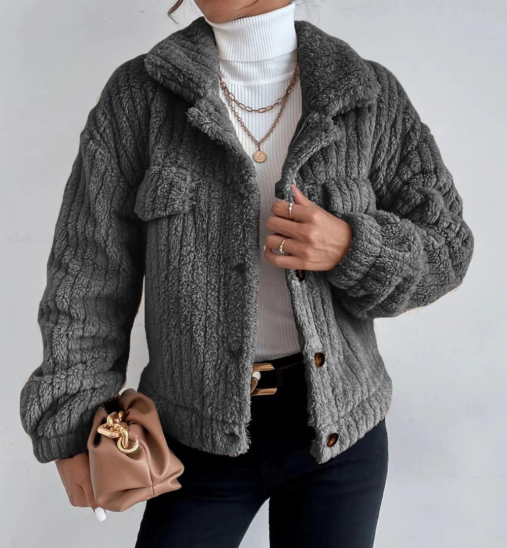 Giacca donna in peluche con revers blusa in velluto confortevole_voghion.com